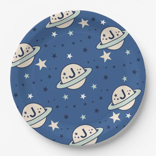 Outer Space Out of this World 1st Birthday Paper Plate (Front)
