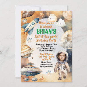 Outer Space Out of this World Birthday with Photo Invitation