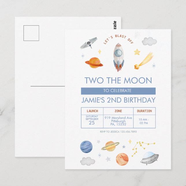 Outer space Party Astronaut 2nd Birthday Postcard (Front/Back)
