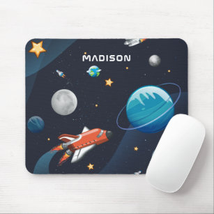Outer Space Pattern Galaxy Rocket Stars Shuttle Mouse Pad