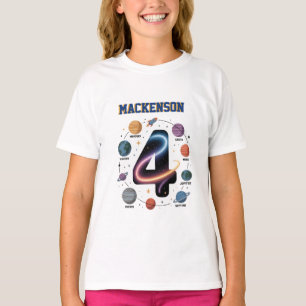 Outer space personalised name 4 Birthday party T-Shirt