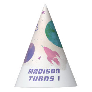 Outer Space Pink & Violet Planet 1st Birthday Girl Party Hat