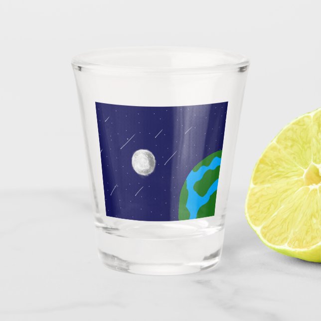Outer space Planet and Moon acrylic puzzle  Shot Glass (Front)