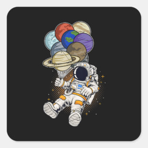 Outer Space Planet Balloon Cosmonaut Science Gift  Square Sticker