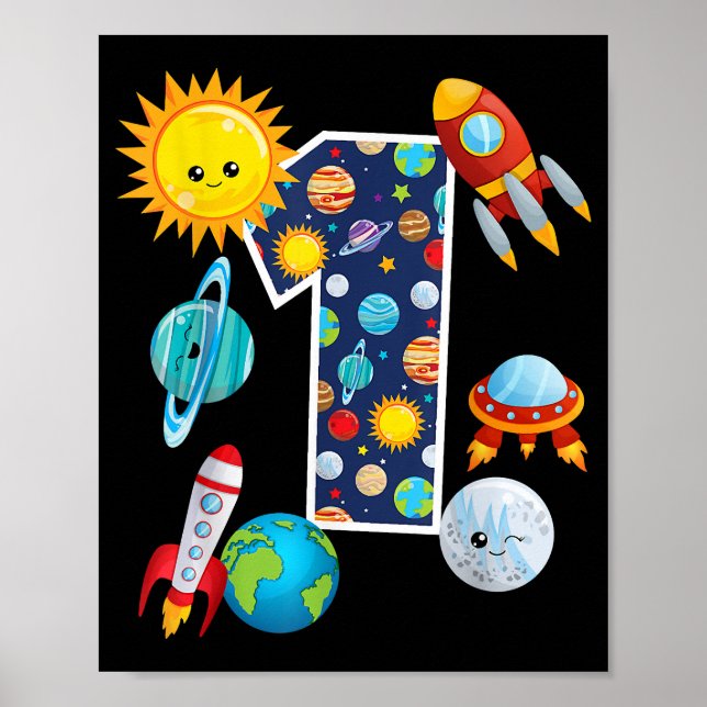 Outer Space Planet Guide 1 Year Old 1st Birthday P Poster (Front)