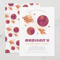 Outer Space Planet Watercolor Girl First Birthday