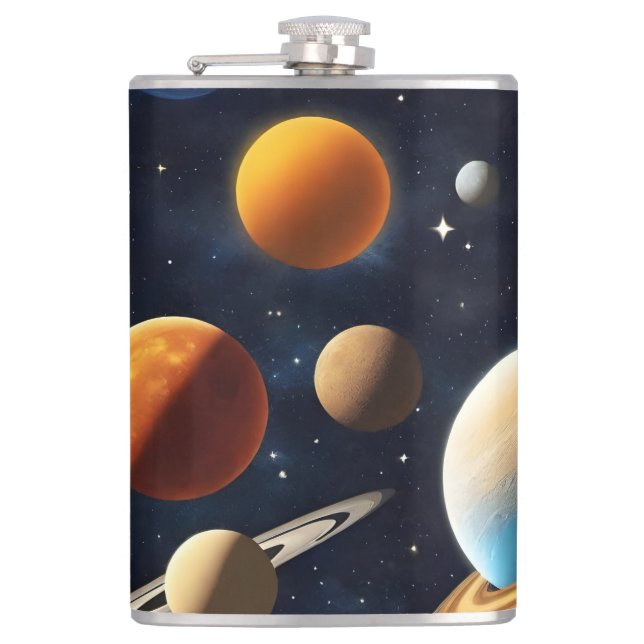 Outer Space Planets 2 Hip Flask (Front)