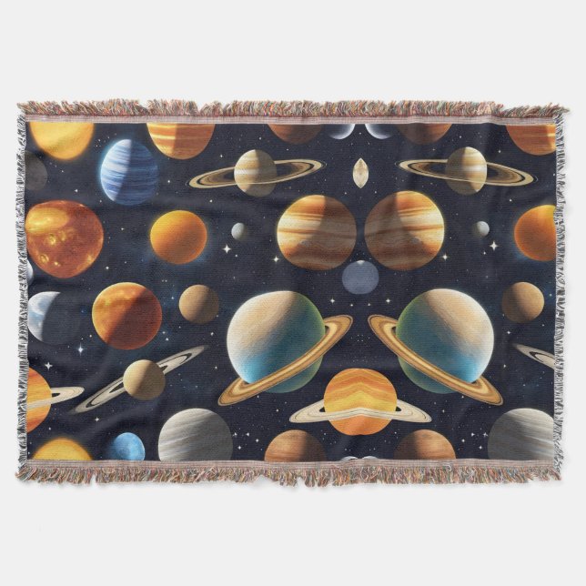 Outer Space Planets 2 Throw Blanket (Front)