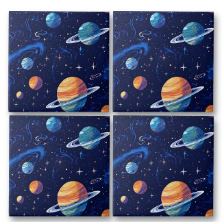 Outer Space Planets and Stars Galaxy Pattern Tile