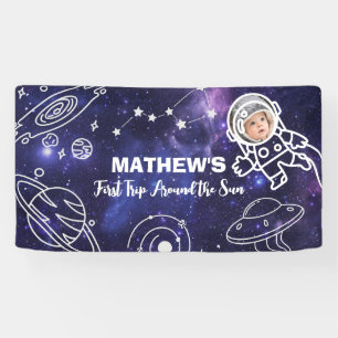 Outer Space Planets Astronaut 1st Birthday Boy Banner