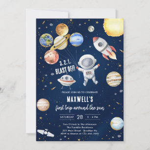 Outer Space Planets Astronaut Boy Birthday Invitation