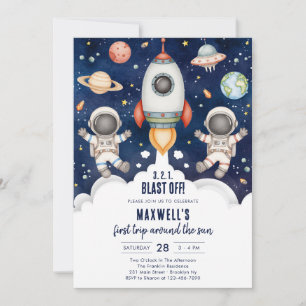 Outer Space Planets Astronaut Boy Birthday Invitation