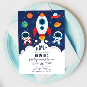 Outer Space Planets Astronaut Boy Birthday Invitation