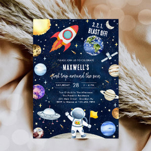 Outer Space Planets Astronaut Boy Birthday Invitation