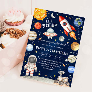 Outer Space Planets Astronaut Boy Birthday Invitation
