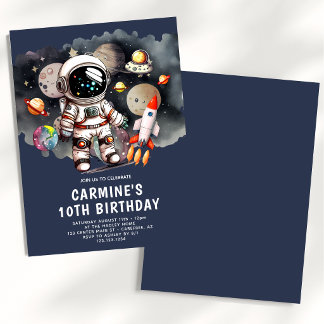 Outer Space Planets Boy 10th Birthday Invitation