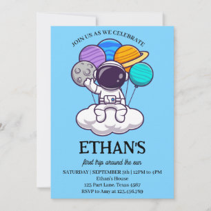 Outer Space Planets Boy 1st Birthday Party Invitation
