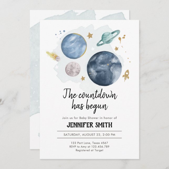 Outer Space Planets Boy Baby Shower Invitation (Front/Back)