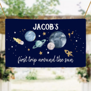 Outer Space Planets Boy First Birthday Backdrop Ba Banner