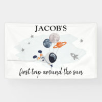 Outer Space Planets Boy First Birthday Backdrop