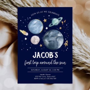 Outer Space Planets Boy First Birthday Invitation