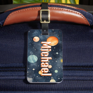 Outer Space Planets Boys School Bag Tag