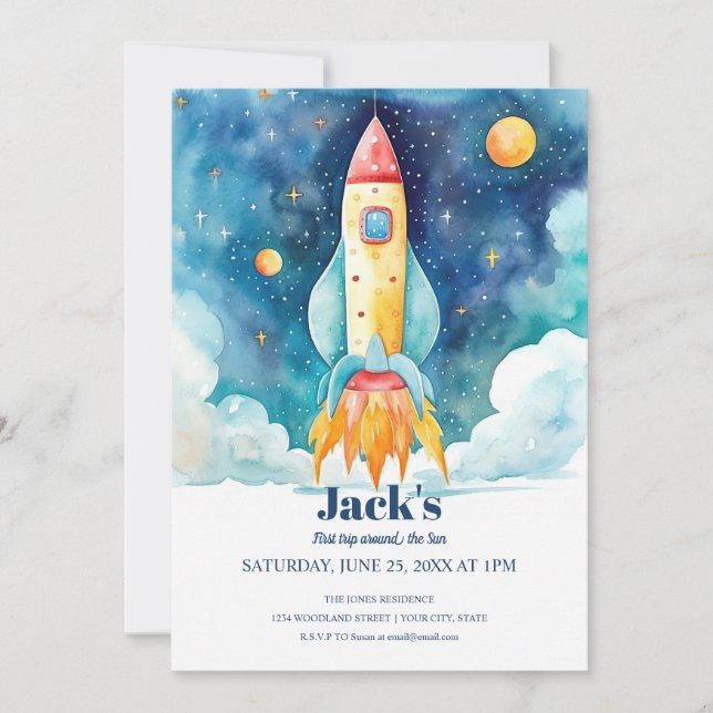 Outer Space Planets First Birthday Invitation (Front)