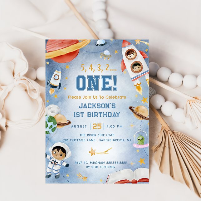 Outer Space Planets First Birthday Party Invitation (Creator Uploaded)