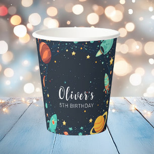 Outer Space Planets Galaxy Birthday Paper Cup