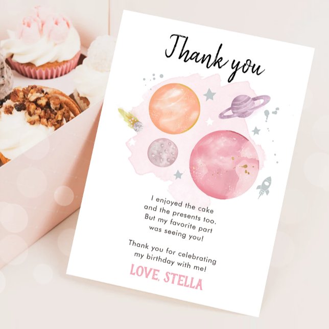 Outer Space Planets Galaxy Girl Pink Thank You Invitation (Creator Uploaded)