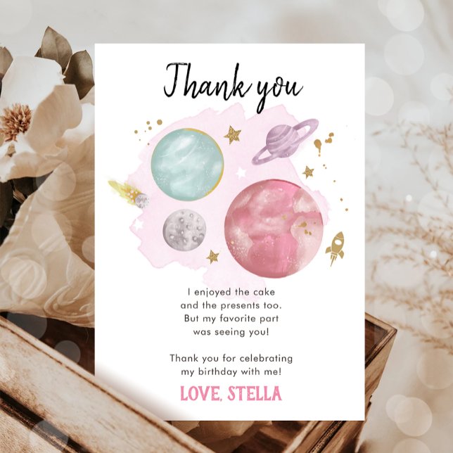 Outer Space Planets Galaxy Girl Pink Thank You Invitation (Creator Uploaded)