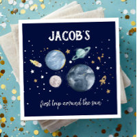 Outer Space Planets Galaxy Gold Blue Boy Birthday