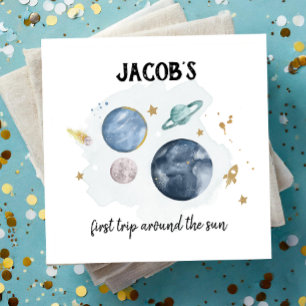 Outer Space Planets Galaxy Gold Blue Boy Birthday  Napkin
