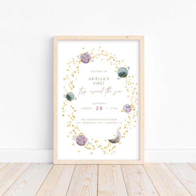 Outer Space Planets - Girls Gold 1st Birthday Poster (Creator Uploaded)