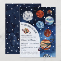 Outer Space Planets Navy Blue Boy Baby Shower