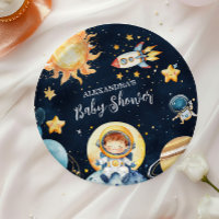 Outer Space Planets Rocket Navy Blue Baby Shower