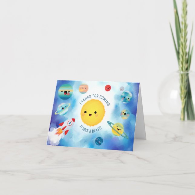 Outer Space Planets Rocket Ship Birthday Thank You Card (Front)