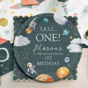 Outer Space Rocket 1st Birthday Paper Plate