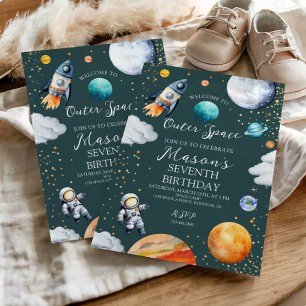 Outer Space Rocket & Astronaut Kids Birthday Party Invitation