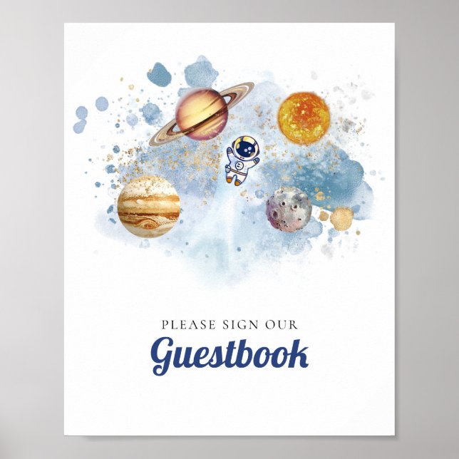 Outer Space Rocket First Birthday Guestbook (Front)