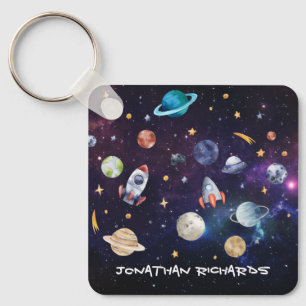 Outer Space Rocket Galaxy Personalised Keychain