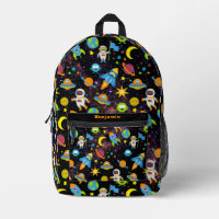 Outer Space Rocket Planet Black
