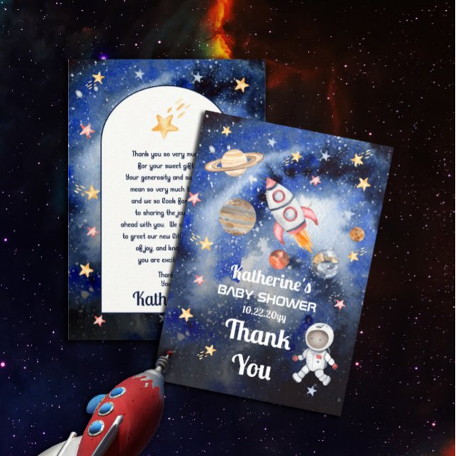Outer Space Rocket Planets Boy Baby Shower Thank You Card (Creator Uploaded)