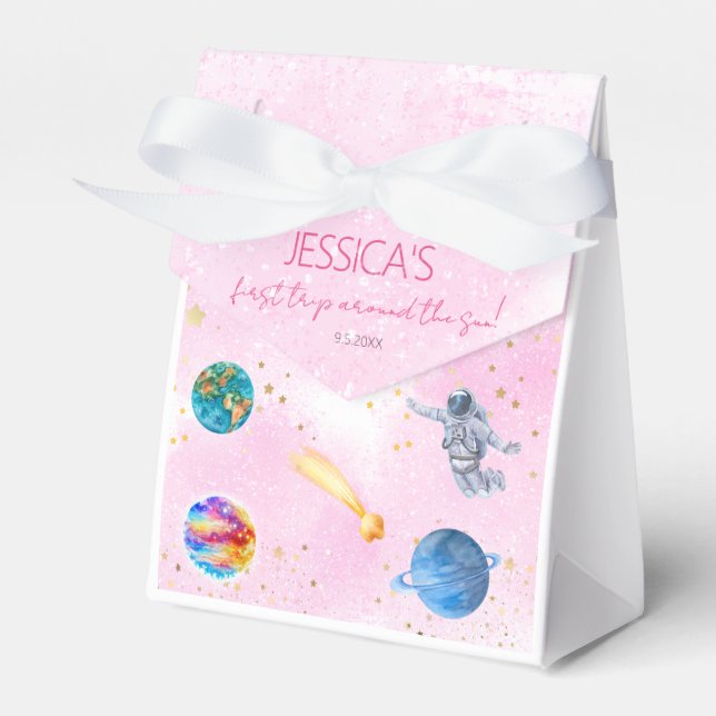 Outer Space Rocket Planets girl Birthday Favour Box (Front Side)
