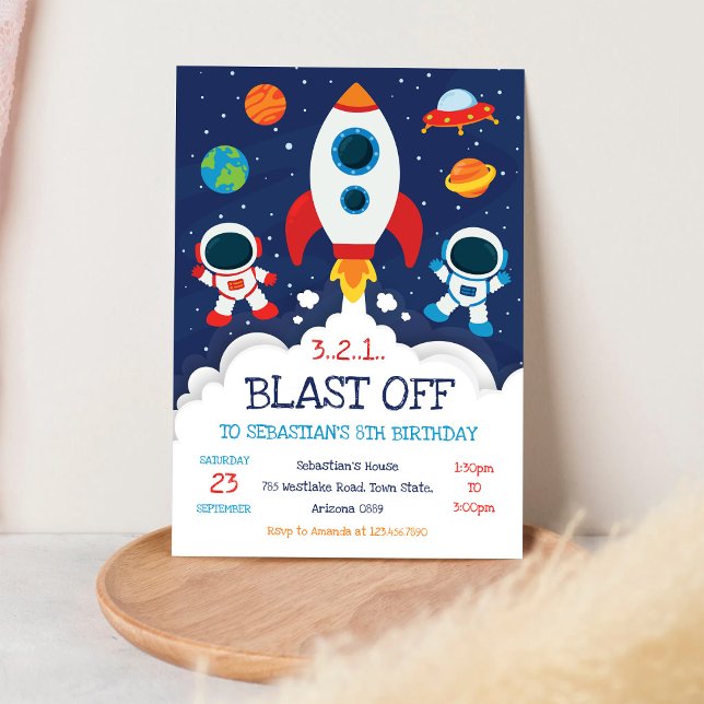 Outer Space Rocket Ship Astronaut Galaxy Birthday Invitation (Creator Uploaded)