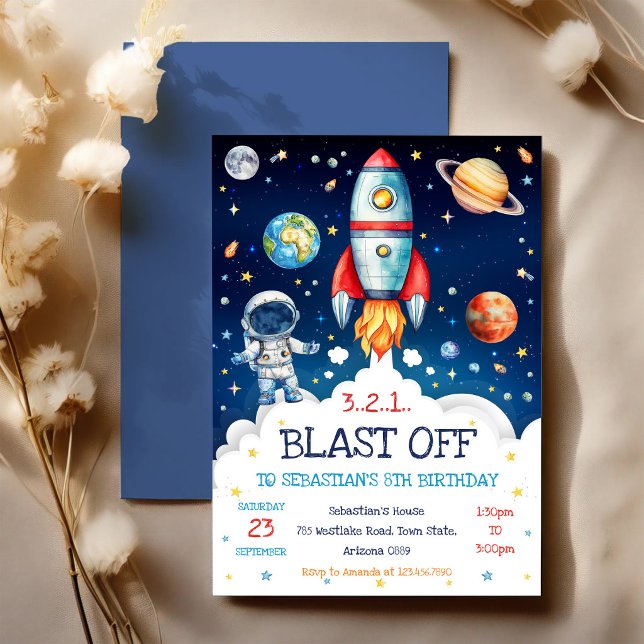 Outer Space Rocket Ship Astronaut Galaxy Birthday  Invitation (Creator Uploaded)