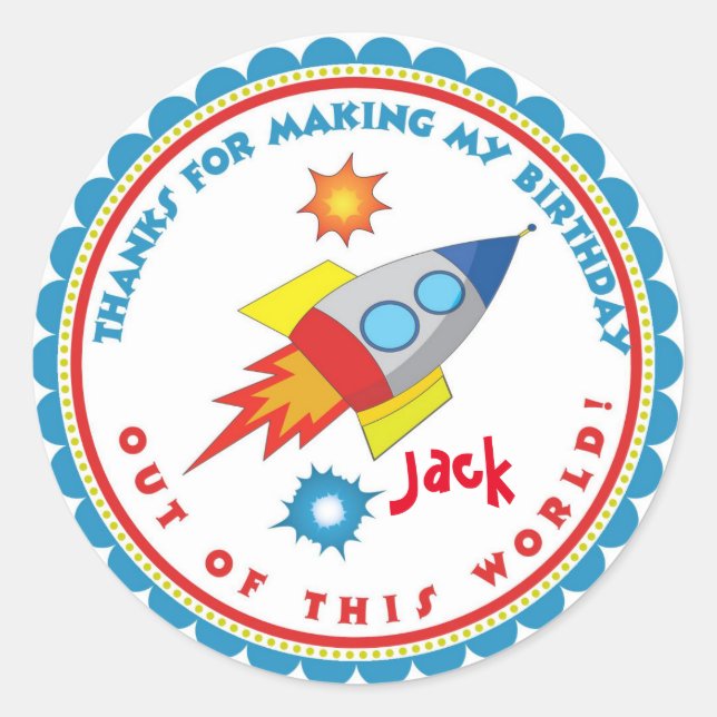 Outer Space Rocket Ship Birthday Favour Stickers (Front)