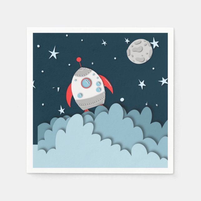 Outer Space Rocket Ship Birthday Party Napkin (Front)