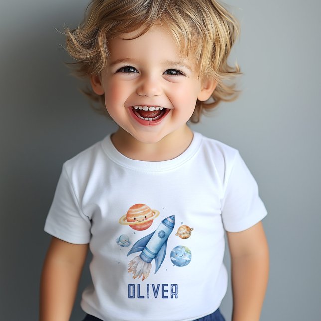 Outer Space Rocket Ship Boy birthday party Baby T-Shirt (Creator Uploaded)