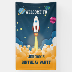 Outer Space Rocket Ship Custom Name Birthday Banner